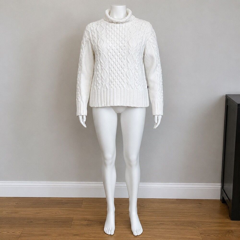 Y2K Chunky Cableknit Turtleneck Sweater Heavyweight Hand Knit Size large Womens